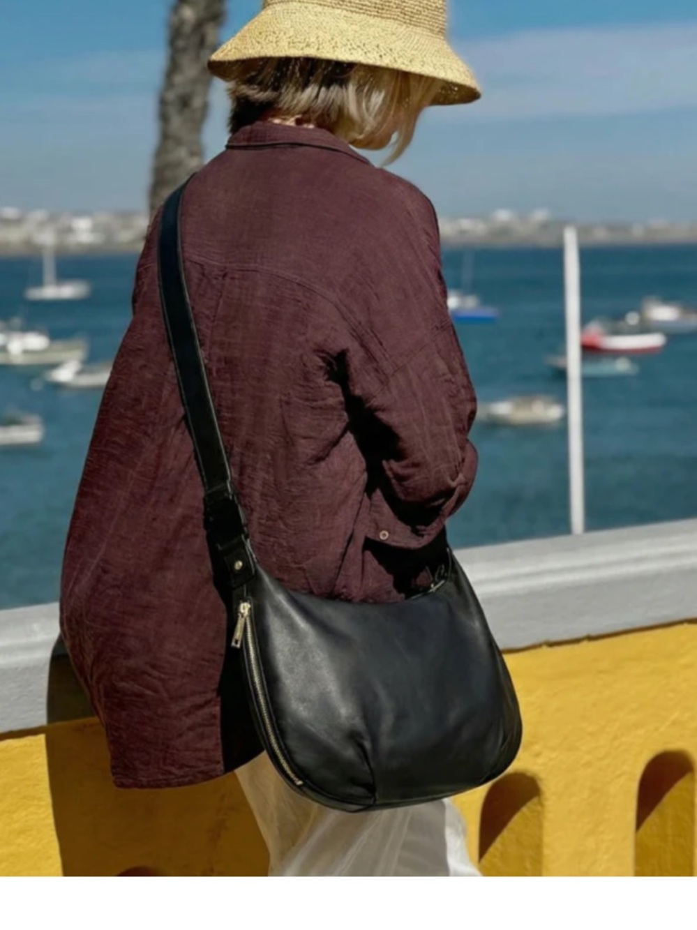 Lo and Sons Aoyama Leather Crescent Crossbody Bag-congnac exterior gold hardware - Picture 6 of 15